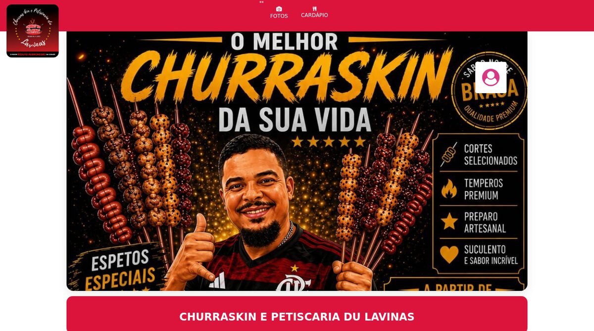 Cardápio digital de um restaurante no guia, com categorias